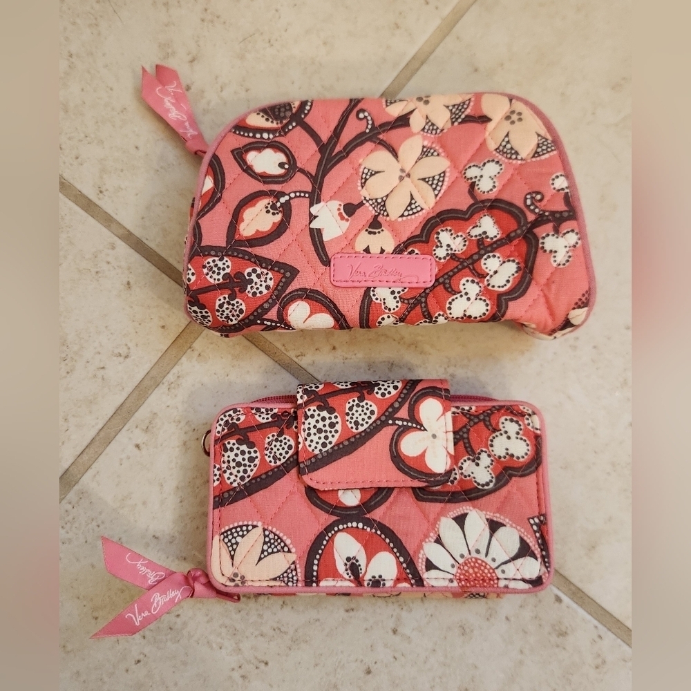 Vera Bradley Makeup Case + Wallet Matching Pink Floral #Y